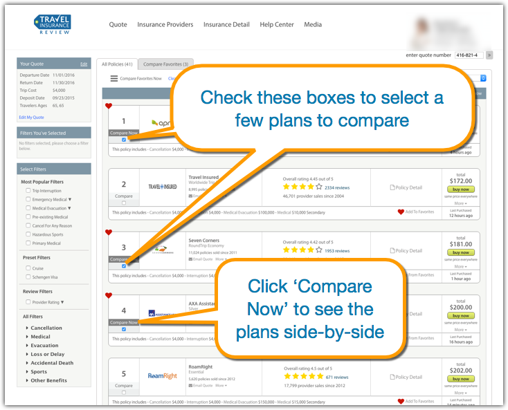 Use the compare feature to see plans side-by-side